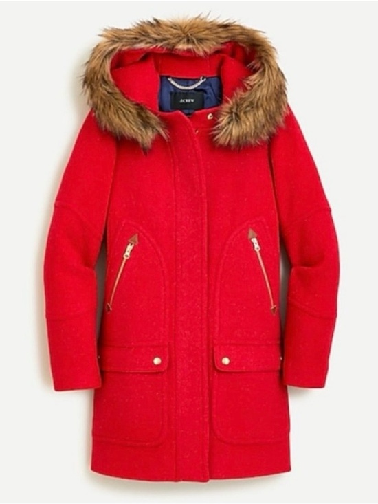 J. Crew Jackets & Blazers - J. Crew Red Wool Peacoat with Faux-Fur Trimmed Hood Chateau Parka